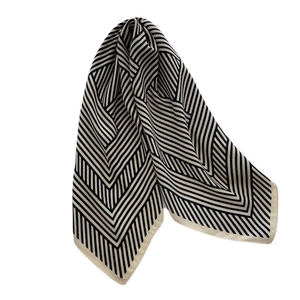 Elegant lightweight stripe square scarf with herringbone pattern for women styling
