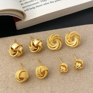 Boucles D'oreilles Puces Noeud Cuivre Plaqué Or Torsadé Tissé Géométrique Minimaliste Bijoux De Luxe Pour Femmes