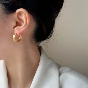 Minimalist brushed gold hoop earrings featuring a thick matte finish for everyday elegance