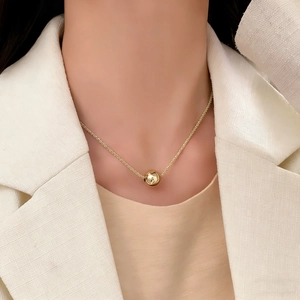 Collier Pendentif Boule Minimaliste Cuivre Plaqué Or Chaîne Délicate Bijoux Pour Femmes Usage Quotidien