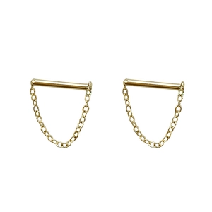 Minimalist gold-plated metal bar earrings with delicate hanging U-shaped chain design