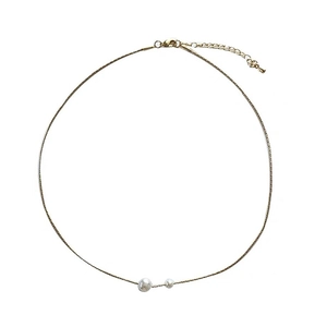 Elegant gold plated necklace featuring two glossy white pearls on a minimalist thin chain