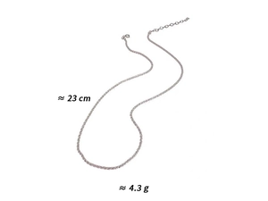 Detail showing 23cm length and 4.3g weight of the minimalist geometric chain necklace