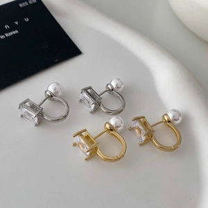 Elegant Geometric U Shaped Copper Gold Plated Earrings With Zircon And Shell Artificial Pearl 925 Sterling Silver Earring Post