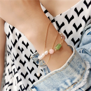 Freshwater Pearl Bracelet Natural Stone Gold Plated Copper Multilayer Chain Vintage Ins Style Jewelry For Women