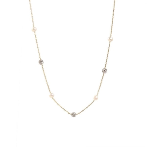 Collier en perles baroques et zircons avec chaîne dorée au design épuré et scintillant