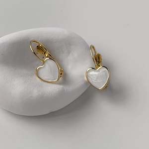 Minimalist Heart Drop Earrings Gold Plated Copper Enamel Leverback Dainty Elegant Jewelry For Women Girls