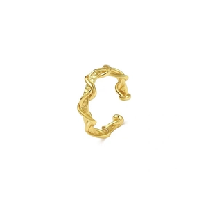 Double-layered gold wavy twisted ear cuff with a minimalist rope texture design
