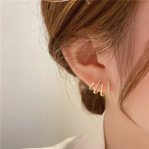 Multi Row Claw Earrings Copper Gold Plated White Cubic Zirconia Geometric Minimalist Korean Style Jewelry For Women