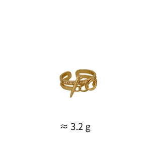 Detailed view of 3.2g adjustable gold nail ring with hollow chains and cubic zirconia