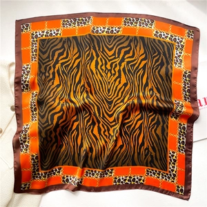 Fashionable leopard and zebra print silk square scarf with gold chain patterns