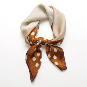Elegant polka dot silk square scarf in champagne and caramel brown 70x70cm wrap