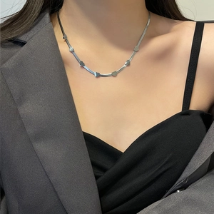 Minimalist silver heart choker necklace with flat snake chain for elegant women