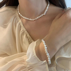 Collier Et Bracelet En Perles De Culture D Eau Douce Baroque Cuivre Plaqué Or Bijoux Rétro Élégants Pour Femmes Style Minimaliste