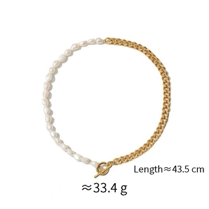 Detailansicht der Barockperlenkette mit goldener Gliederkette und OT-Knebelverschluss