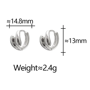 Detail view of silver twisted hoop earrings with precise measurements and 13mm height