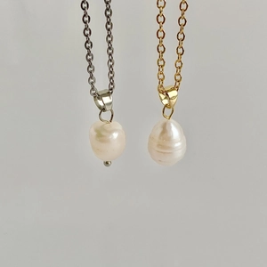 Baroque freshwater pearl necklaces in gold and silver finish with minimalist chain design