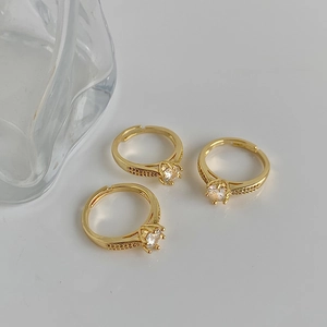 Elegant 18K gold plated solitaire zircon ring with adjustable open band for women