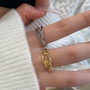 Minimalist knotted chain geometric open rings in gold and silver finish for women