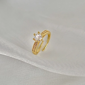 Sparkling Round Zircon Ring Copper Adjustable Open Band Cubic Zirconia Finger Jewelry Elegant Fashion For Women Simple Retro