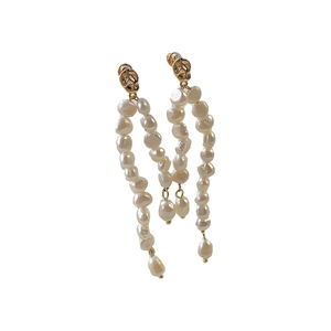 Baroque freshwater pearl drop earrings with elegant gold irregular metal studs