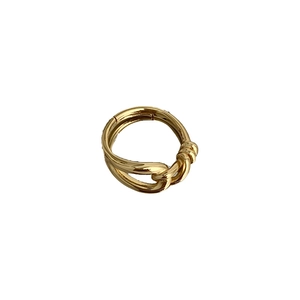 Minimalist gold plated knotted geometric open ring with polished twisted design for women