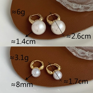 Size comparison of gold geometric pearl earrings showing small and large dimensions
