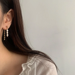 Asymmetrical Drop Earrings For Women With Copper Earring Post Gold Plated Metal Beads And Elegant White Artificial Pearls Jewelry