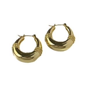 Chunky 18K gold plated hollow teardrop hoop earrings with fine granulation details