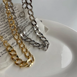 Klobige Panzerkette Halskette Kupfer Vergoldet Versilbert OT Verschluss Hip Hop Punk Stil Schmuck Damen
