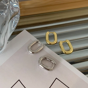 Boucles D'oreilles Créoles Géométriques En U Minimalistes En Cuivre Poli Ovales Pour Femmes Style Coréen Bijoux