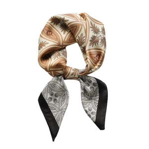 Foulard rétro en soie à fleurs à quatre feuilles avec motifs géométriques tricolores