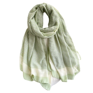 Women's 180x90cm lightweight light green geometric chain print cotton linen shawl