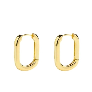 Boucles d'oreilles créoles ovales dorées en forme de U avec finition polie pour femme
