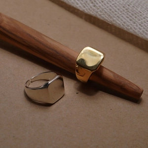 Minimalist square surface rings in gold and silver finish with adjustable open band design