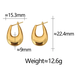 Detailed size specifications for gold-plated U-shaped earrings with weight and measurements