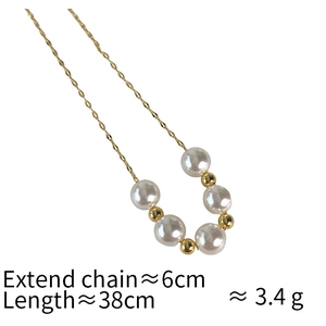 Detail of French vintage pearl necklace with 38cm chain length and 6cm extension cord