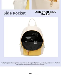 Detail view of the multi-pocket interior and anti-theft zipper of the oxford backpack