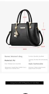 Specifiche dettagliate della borsa a mano in pelle PU nera con hardware dorato