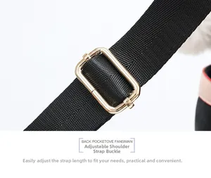 Detail of adjustable black nylon strap with high-quality gold metal rectangle buckle