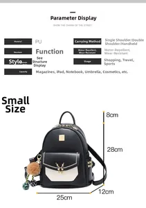Détail d'un sac à dos en cuir PU noir avec poche contrastée et boucle en forme de cerf