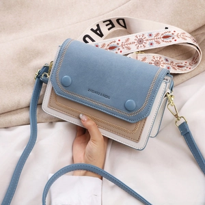 Elegante borsa a tracolla patchwork tricolore con tracolla ricamata in pelle PU