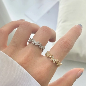 Elegant butterfly zircon open ring set in gold and silver finish for women