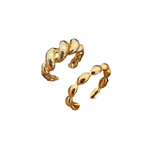 French vintage twisted gold metal open rings set featuring spiral and beaded designs