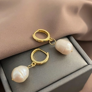 French vintage baroque freshwater pearl earrings with gold plating for women