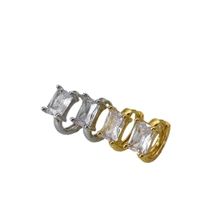 Sparkling square zircon huggie earrings in gold and silver plating for women