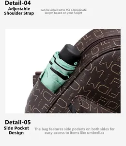 Detail of adjustable shoulder straps and side pockets on a brown leather backpack