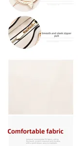 Detailed view of cream PU leather texture and gold-tone metal zipper hardware of bag