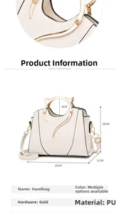 Detailed size specifications of white PU handbag with unique cat-ear metal handles