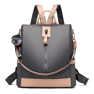 Fashionable waterproof grey oxford backpack for women with striped shoulder strap